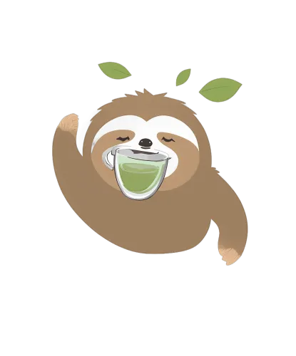 T-Shirts Design: Sloth Sipping Green Tea - Relaxation and Tranquility