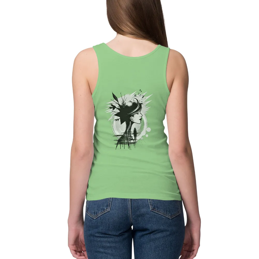 Custom Tee Shirts: Silhouette Woman with Moon - Artistic Design|tie dye tee shirt patterns