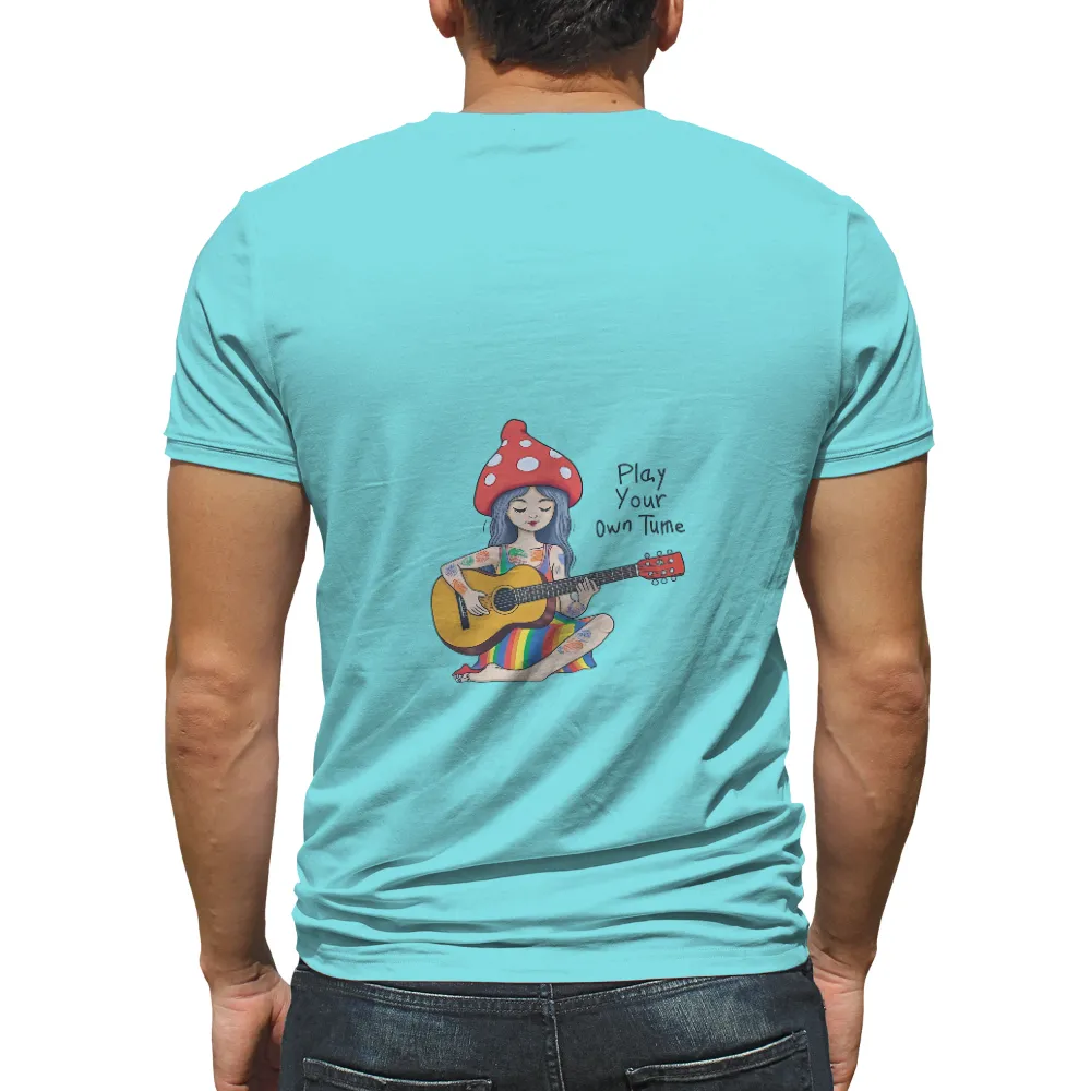 T-Shirts Custom: Play Your Own Tune with Whimsical Mushroom Hat Girl|men's art cotton colorful printed loose casual shirts