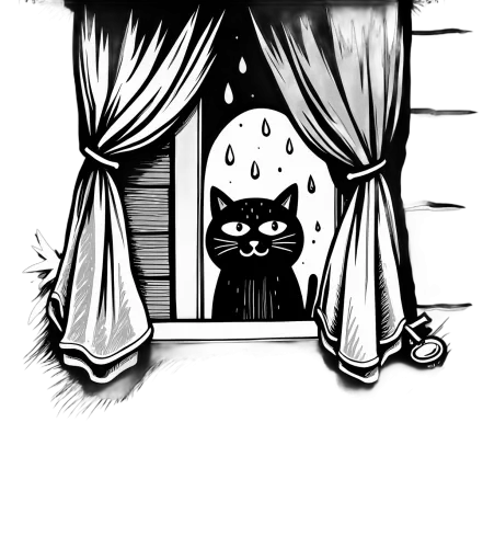 TShirt Design: Whiskers' Rainy Night Adventure