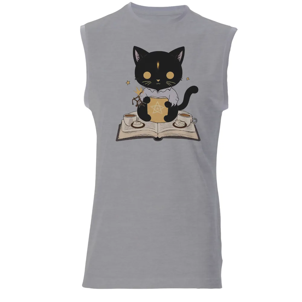 T-Shirts Custom: Enchanted Coffee Cat - Magic & Whimsy|spell graffiti