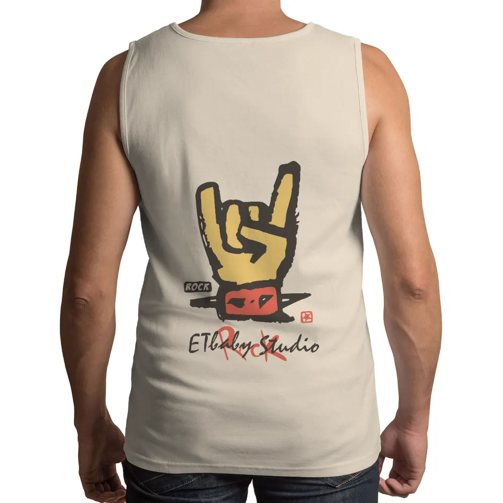 T-Shirts Custom: Rock On Gesture - Bold Yellow Hand, Red Mouth|roblox all black t shirt