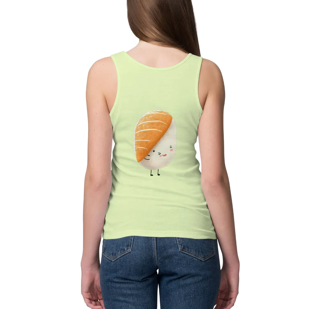 Customized Tee Shirts: Sushi-chan - Cute, Happy, and Adventurous| Whimsical t-shirt art