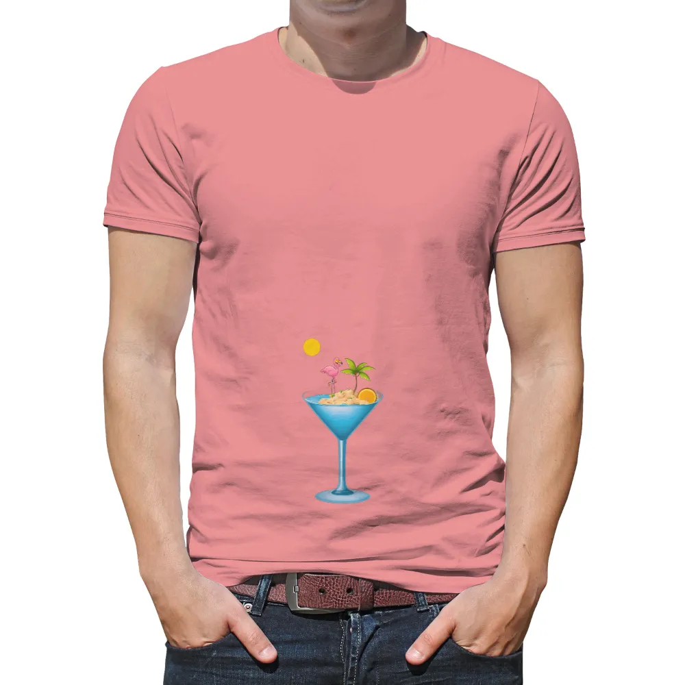 Custom Tee Shirts: Tropical Paradise in a Glass - Flamingo, Palm Tree, Orange Slice|bohemian tops for summer