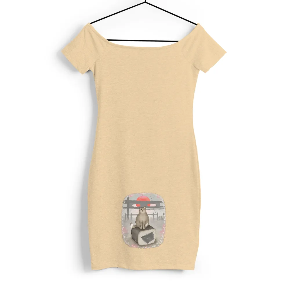 T-Shirts Custom: Serene Cat on Sushi - Peaceful Moments| soft pinks and grays