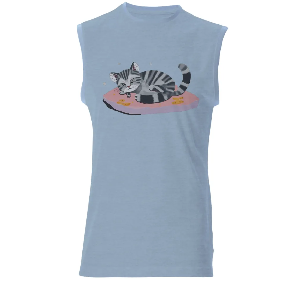 T-Shirt Printing: Whiskers' Dreamy Nap with Fish-Shaped Cookies|cat valentines shirt