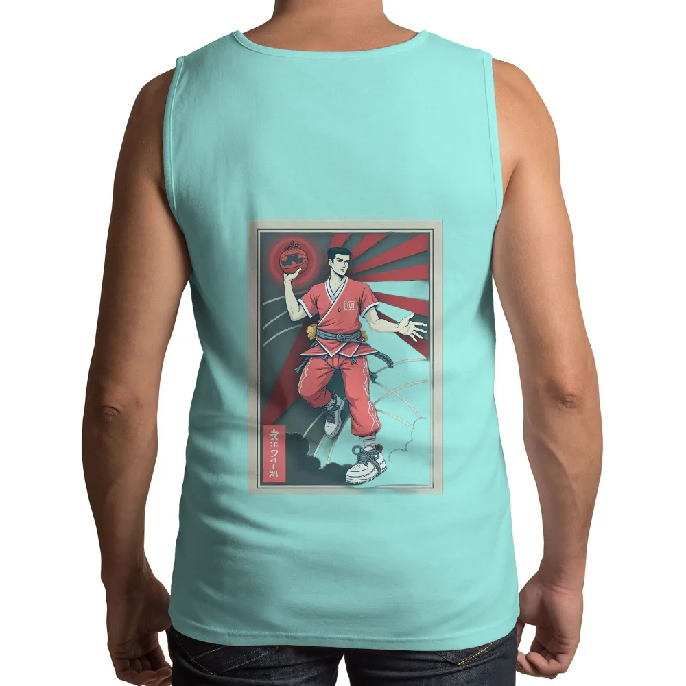 Graphic Tees: Martial Arts Fusion with Basketball| Bold red rays background