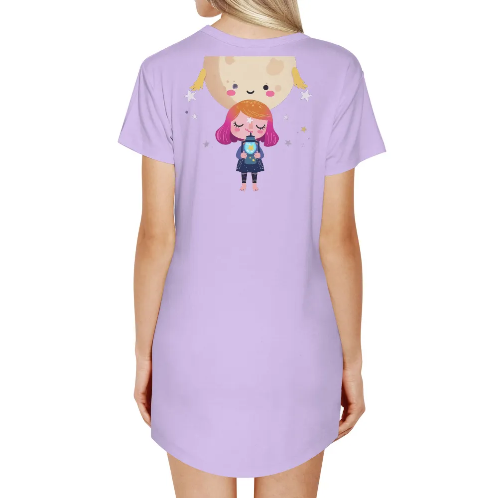 TShirt Design: Luna's Starry Lantern Adventure|casual vintage sun moon t shirt