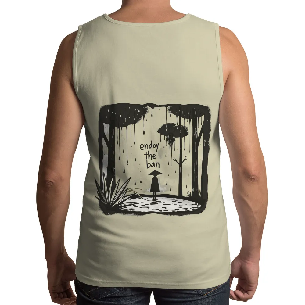 Tee Shirts Printed: Enjoy the Ban - Monochrome Forest Solitude|reign forest fronds camp shirt