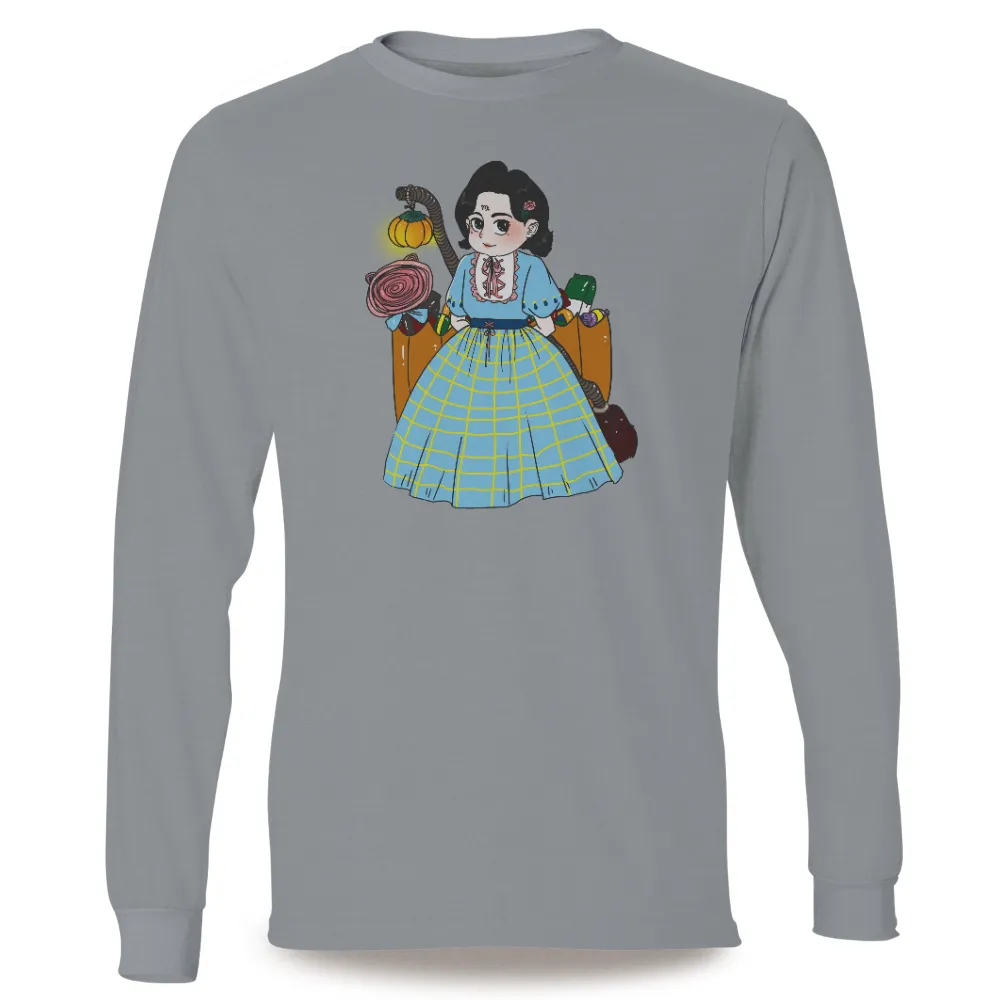 T-Shirts Custom: Vintage Girl with Candy and Pumpkin|halloween shirts 2022