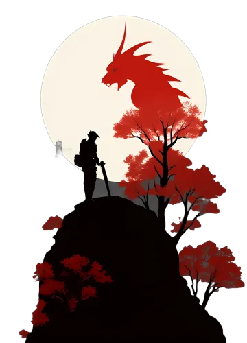 Shirts Graphic Tees: Dragon and Warrior Under the Moon