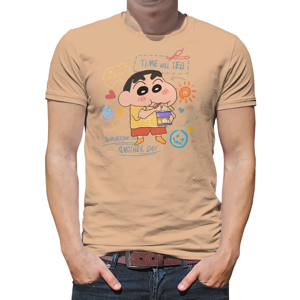 Custom T-Shirt Printing: Shin-chan's Optimistic Spirit with Snacks and Doodles|there's always tomorrow dinosaur shirt