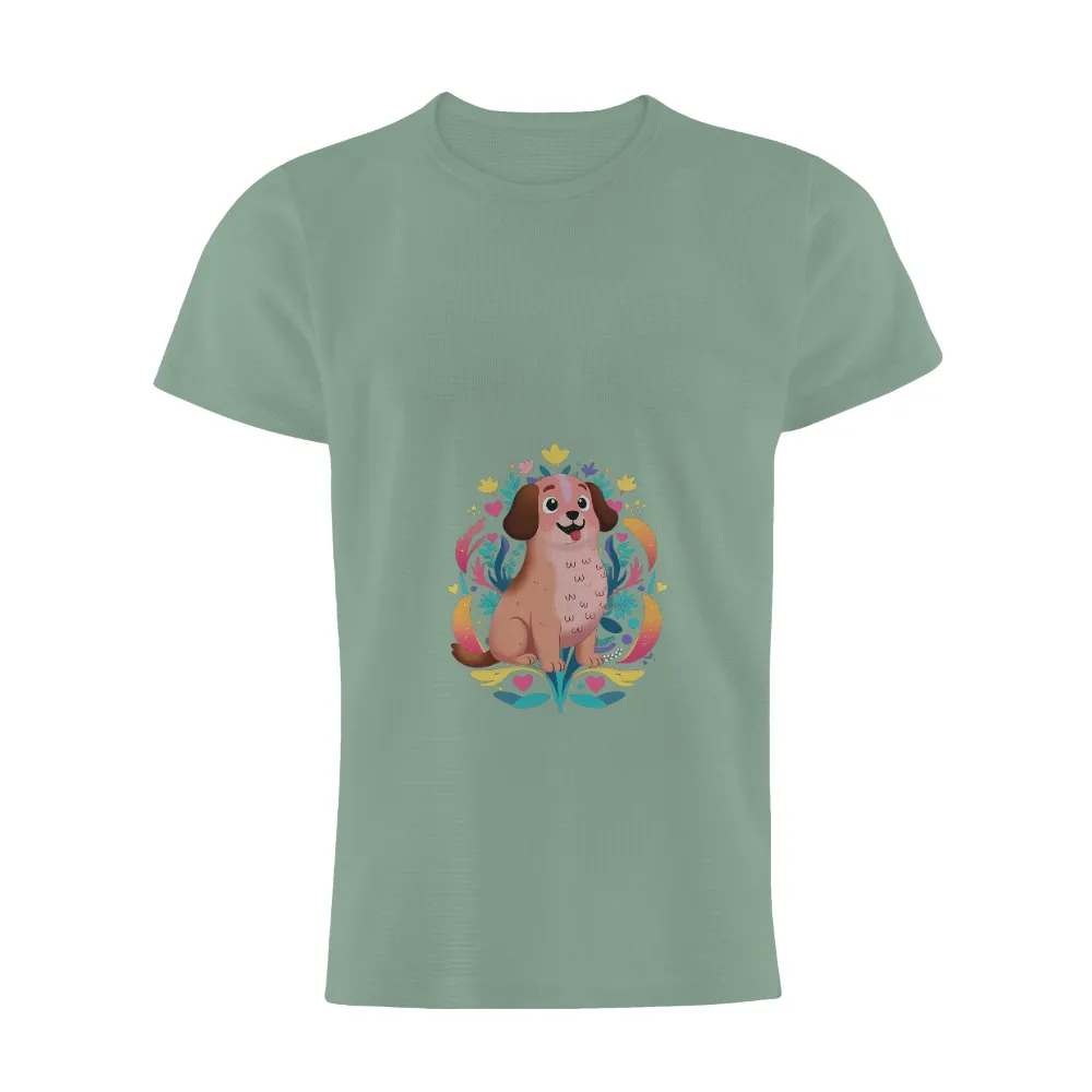 Tee Shirts Printed: Whimsical Puppy in a Garden of Joy|happy father's day shirts