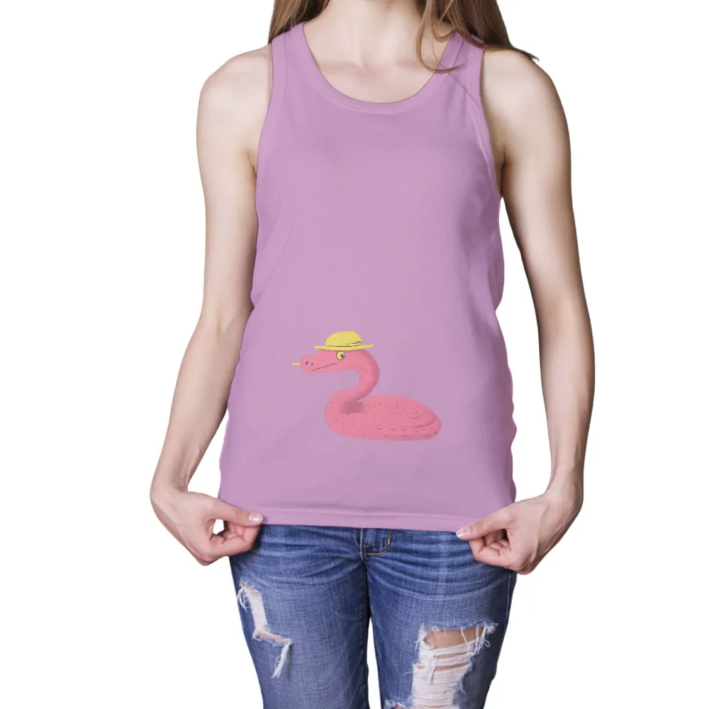 T-Shirts Pattern: Sammy the Quirky Snake with a Yellow Hat|anime red shirt straw hat