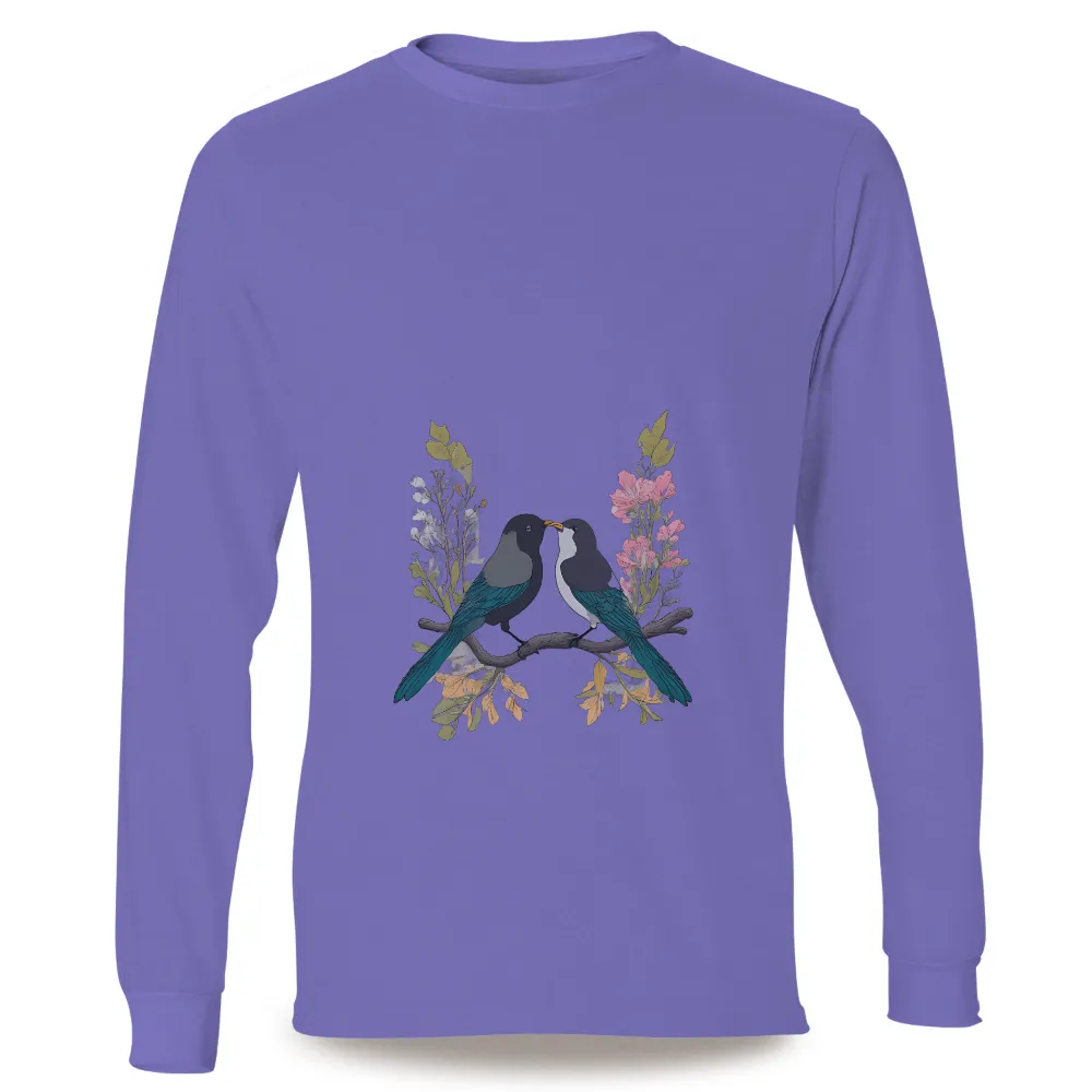 Custom Tee Shirts: Birds of Love | Unity and Peace|Two birds perched on a branch