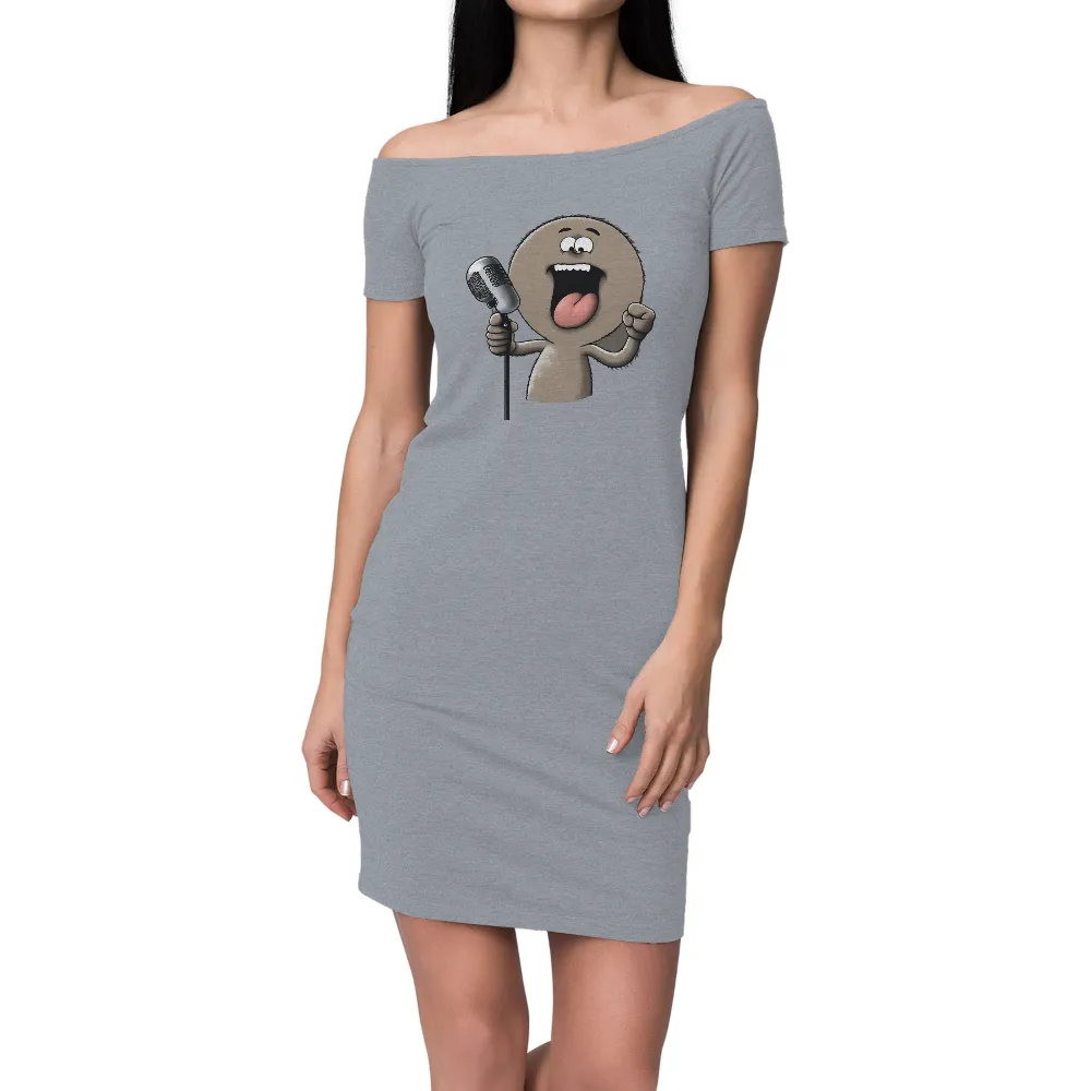 T-Shirt Printing: Vintage Microphone Joy - Singing Character|cartoon character with blue shirt