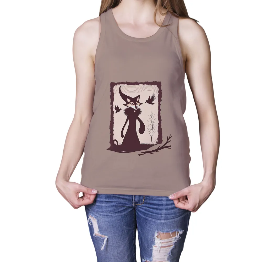 TShirt Design: Enigmatic Fox in the Forest| lifelike appearance