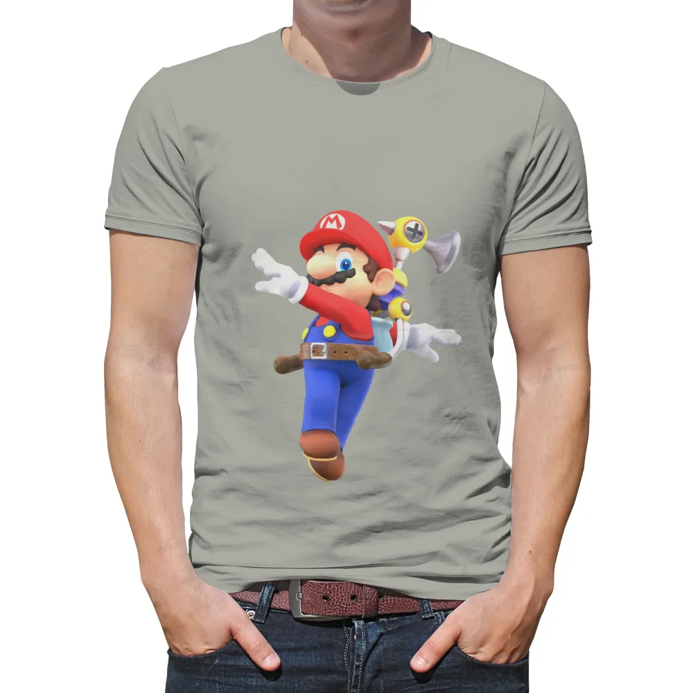 Graphic Tees: Mario's Leap of Joy - Gaming, Retro, Fun|port authority men's retro camp shirt