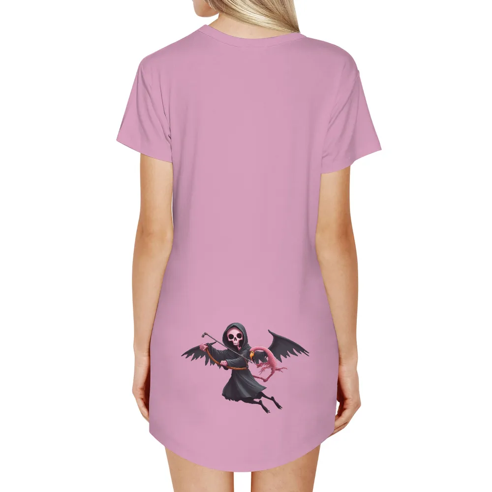 TShirt Printing: Grim Reaper and Flamingo - A Surreal Journey| Humorous take on the Grim Reaper