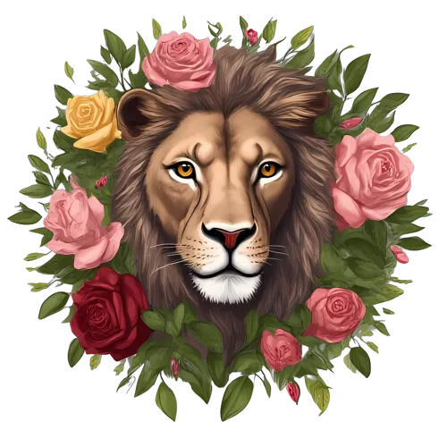 T-Shirts Design: Lion and Roses - A Blend of Strength and Beauty