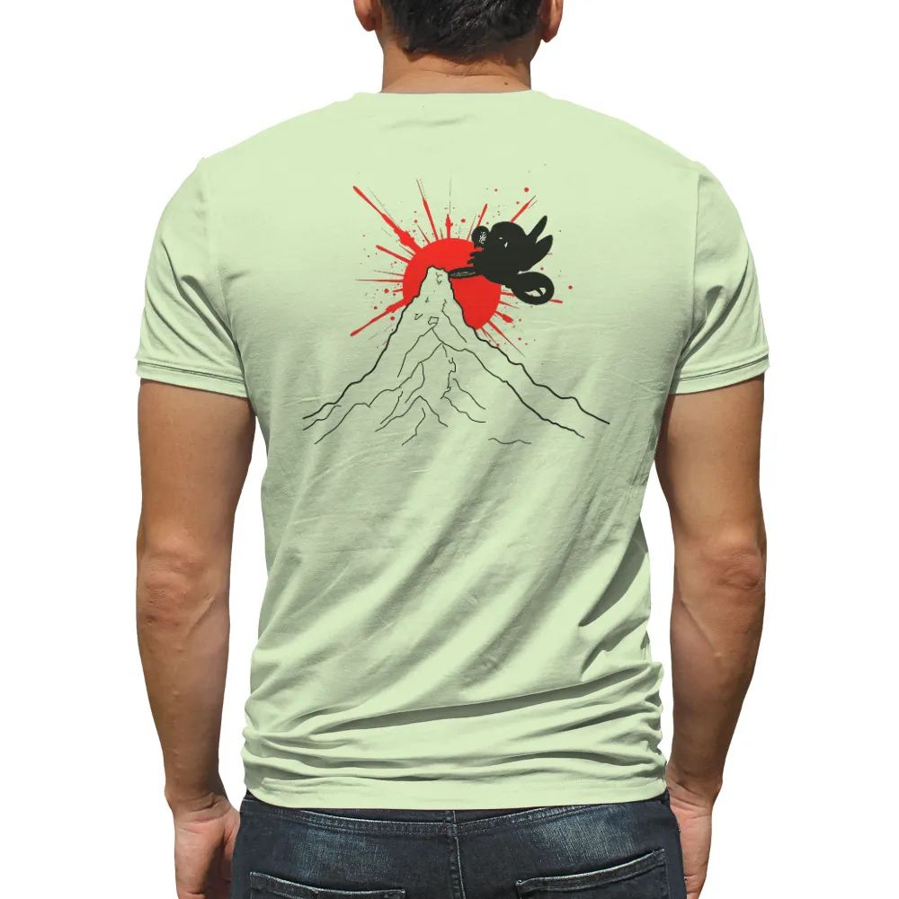 T-Shirts Custom: Dragon Silhouette Against Volcanic Eruption|t shirt logo print design