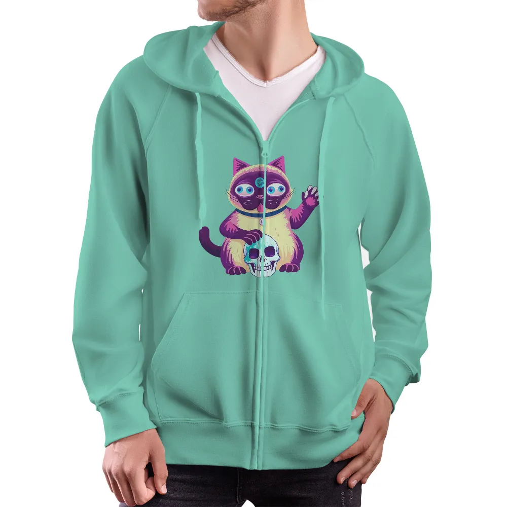 Tee Shirt Printing: Mystical Cat with Third Eye and Skull - Artistic Design|t shirt roblox cat