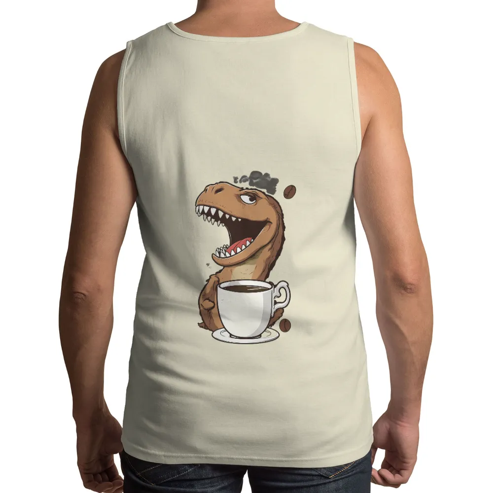 T-Shirts Design: Dinosaur Coffee Lover|blue shirt cartoon character