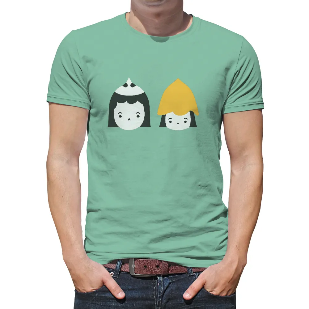 Custom Tee Shirts: Minimalistic Friendship Design| Two characters with a yellow hat and matching hair