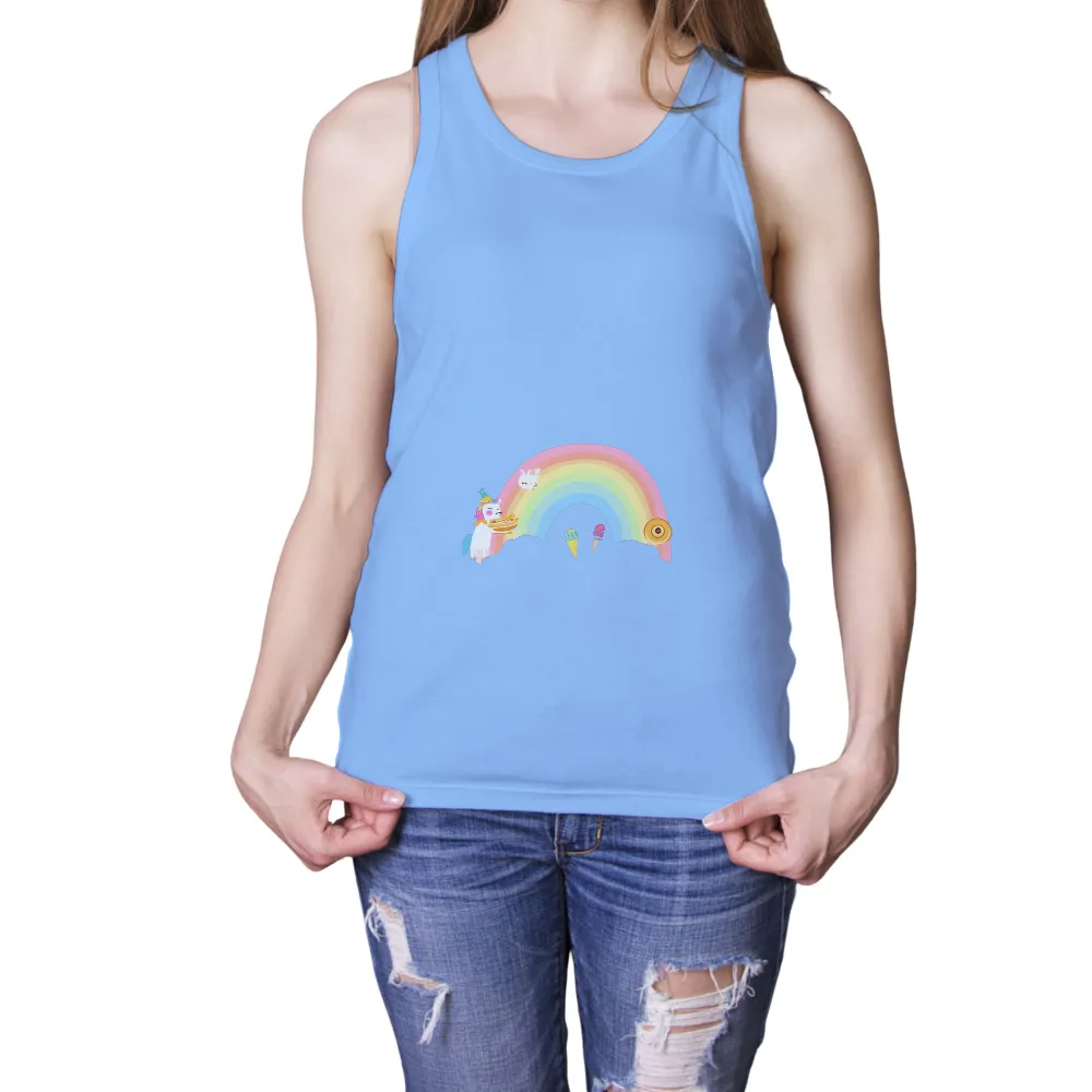 Graphic Tees: Whimsical Unicorn Under a Rainbow of Joy|rainbow mickey t shirt