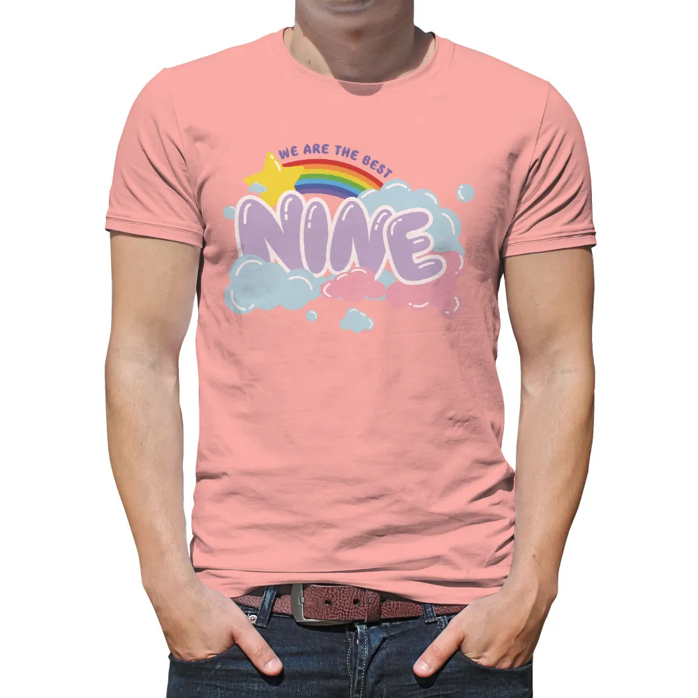 T-Shirts Custom: Embrace the Magic of Nine with Rainbow and Clouds|vlone friends tee rainbow