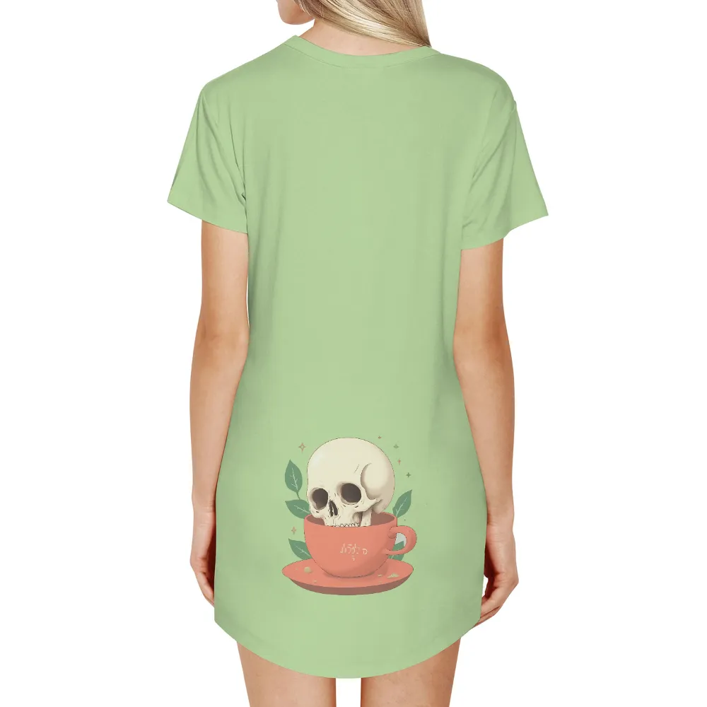 Customized Tee Shirts: Whimsical Skull in a Teacup - Artistic Design|animal crossing skull tee