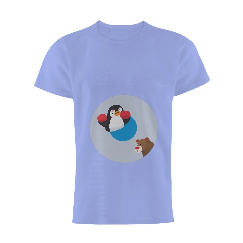 Custom Tee Shirts: Boxing Penguin and Supportive Bear - Sports Friendship Design|funny t shirts for valentine's day