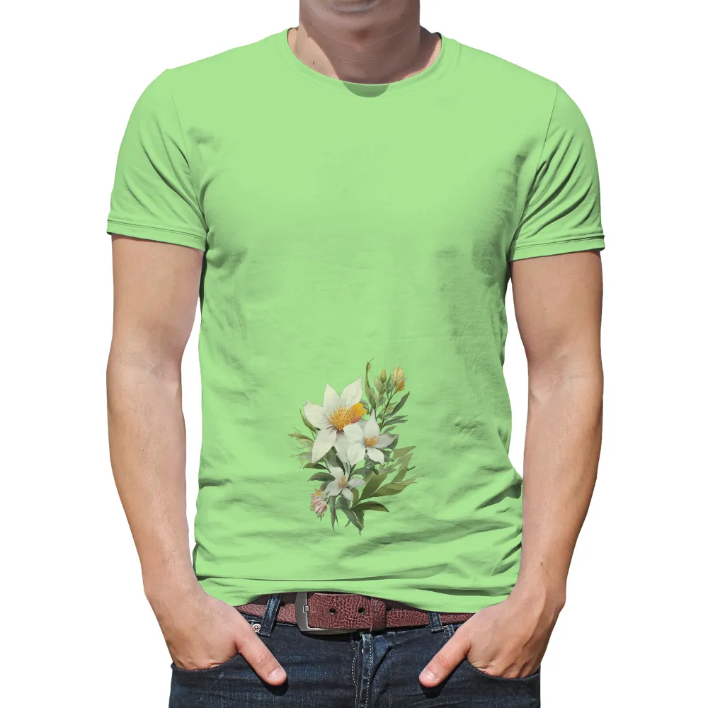 TShirt Design: Serene Lilies - Nature's Harmony|green bean 5s graphic tee