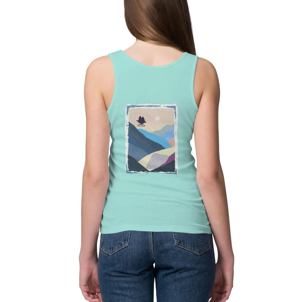 Whimsical Bird Adventure T-Shirts Pattern | Modern Art Design| colorful mountains