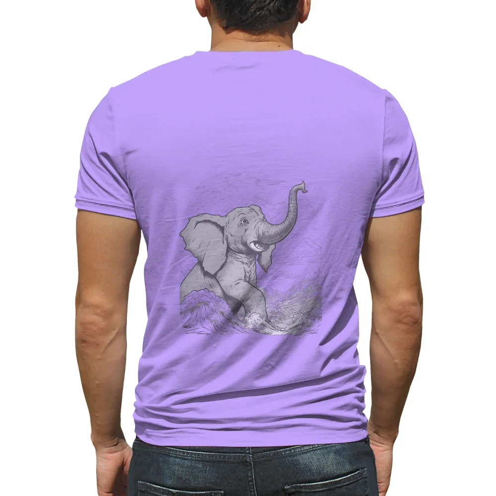 T-Shirt Printing: Elephant Triumphing Over the Stormy Sea| dark background