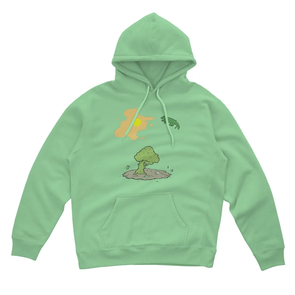 Custom Tee Shirts: Zippy's Playful Surprise - Dinosaur, Tree, Sun|grey shirt cartoon