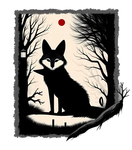 TShirt Design: Black Fox Serenity in Winter Forest