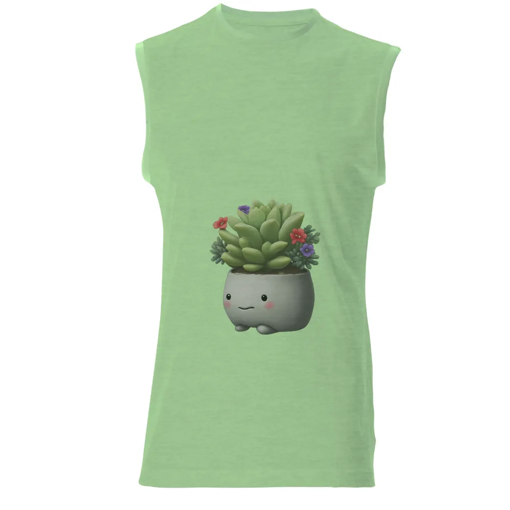 TShirt Design: Whimsical Pot Character with Succulent and Flowers|cute women's st patty's day shirts