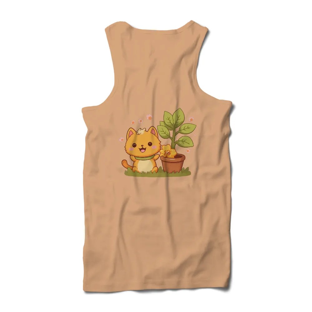 TShirt Design: Whimsical Cat and Flower | Adorable Characters|Cheerful orange cat