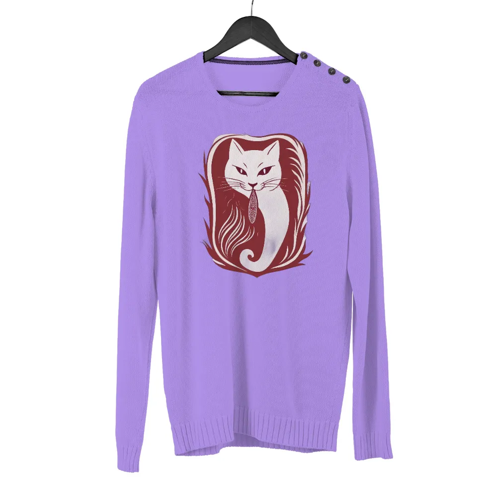 Custom Tee Shirts: Enigmatic Cat in a Red Frame| enigmatic expression