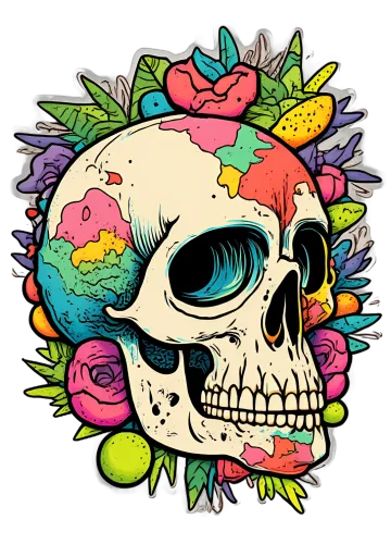 T-Shirts Custom: Vibrant Skull & Flowers - Celebrate Life and Death