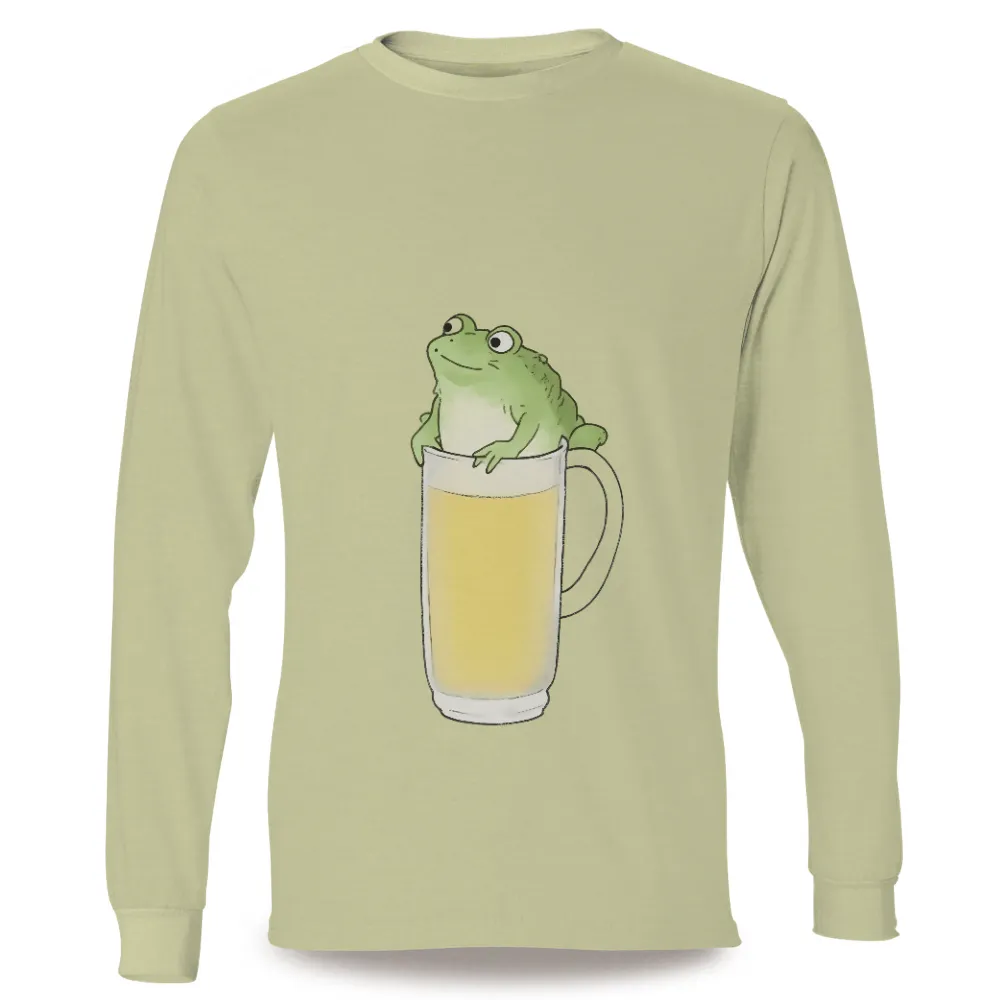 Custom Tee Shirts: Whimsical Frog Adventure with Golden Liquid|beer money inc t shirt