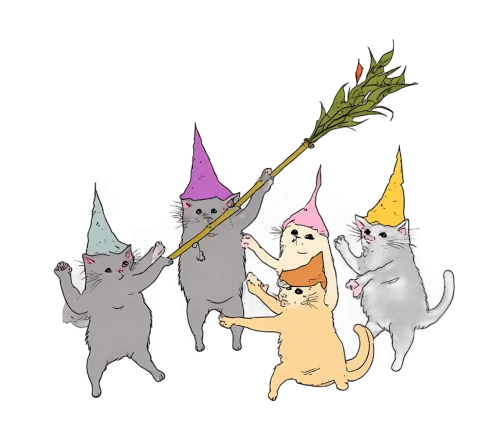 Enchanting Cats in Wizard Hats: A Whimsical Design of Magic and Unity