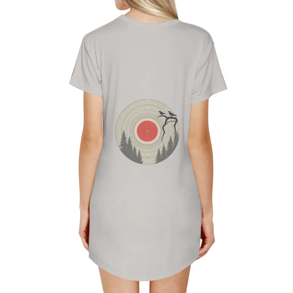 T-Shirts Custom: Vintage Vinyl Record with Nature | Forest, Birds, Music| musical T-shirt