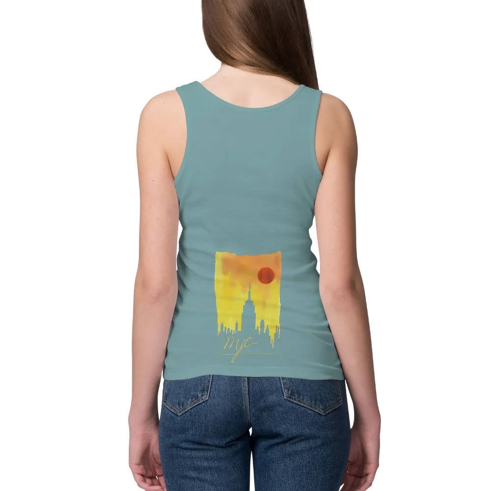 Customized Tee Shirts: NYC Skyline Sunset - Vintage & Retro|sunset t