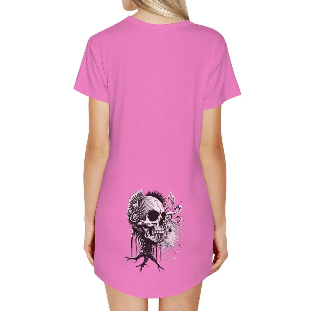 Customized Tee Shirts: Monochrome Skull with Feathers and Roots|jersey t shirt design online