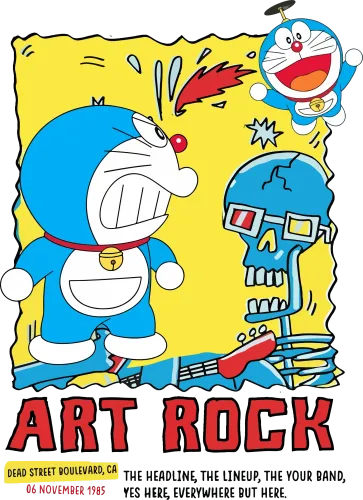 Graphic Tees: Doraemon Meets Rock Music - Artistic Design