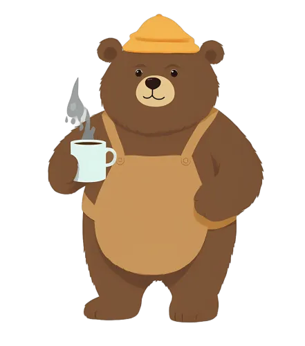 Customized Tee Shirts: Bruno the Bear with Coffee - Vintage & Retro Style