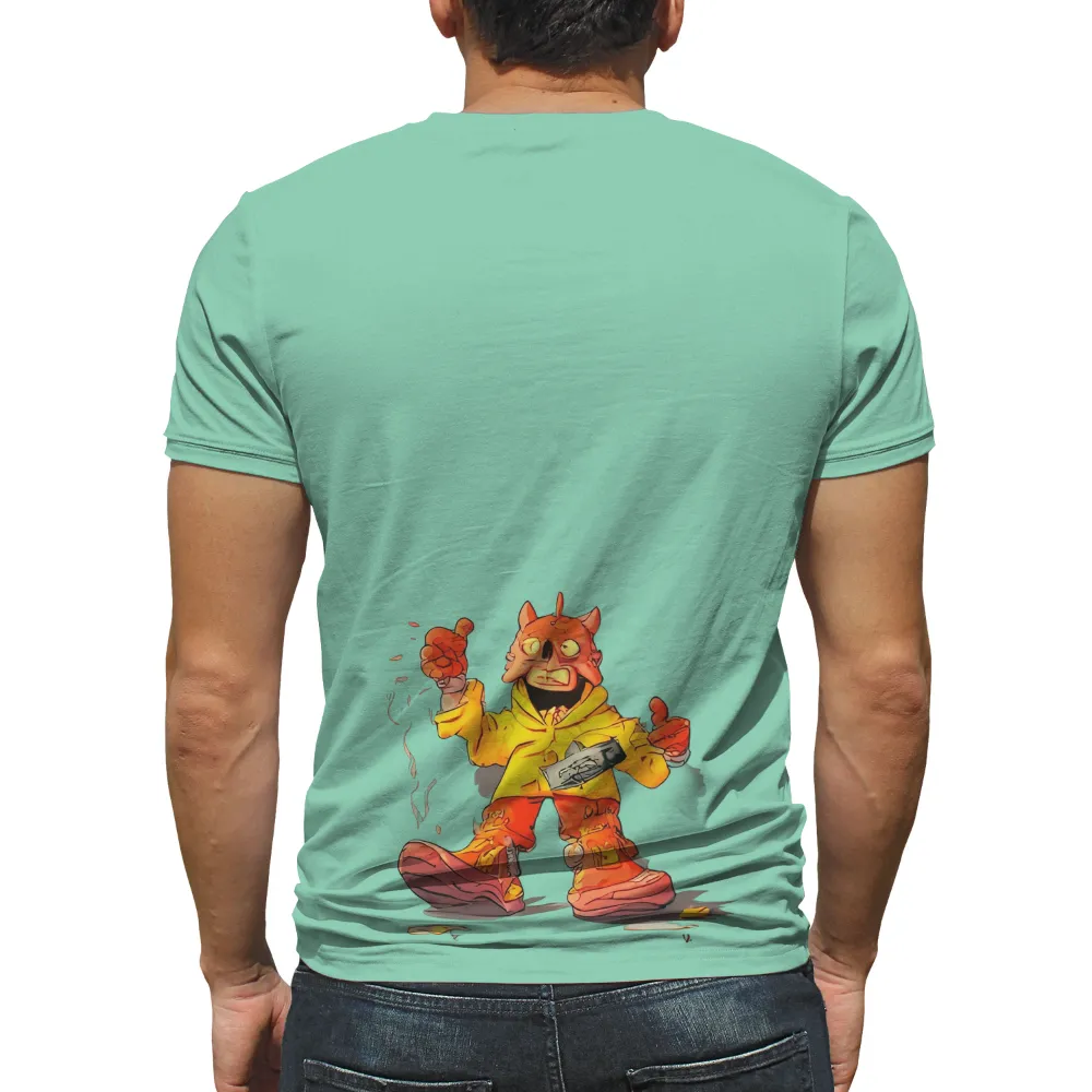 T-Shirts Design: Blaze - A Fiery Red Demon with a Sense of Humor| gun