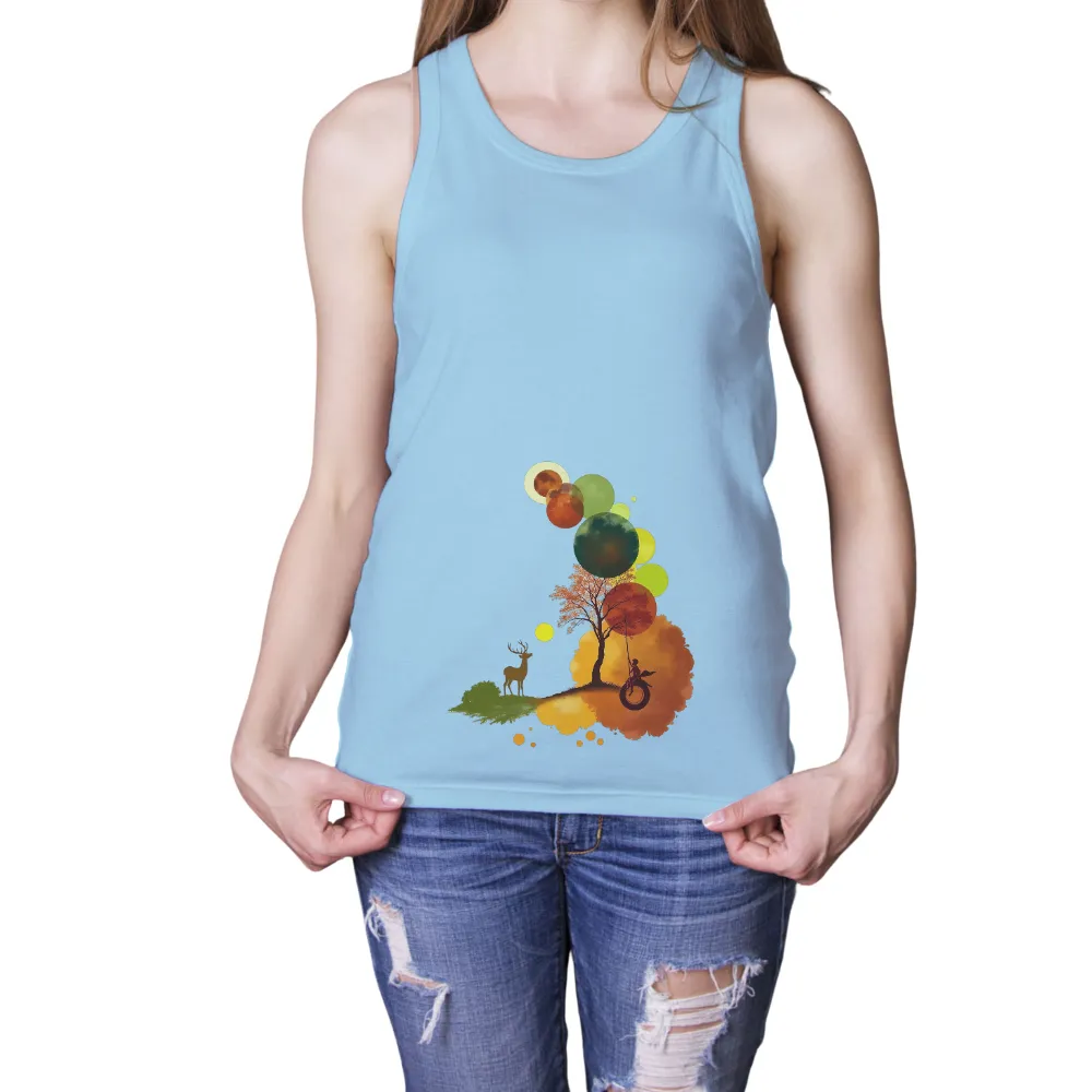 T-Shirts Pattern: Autumn Joy with Child and Deer|forest doraemon t shirt